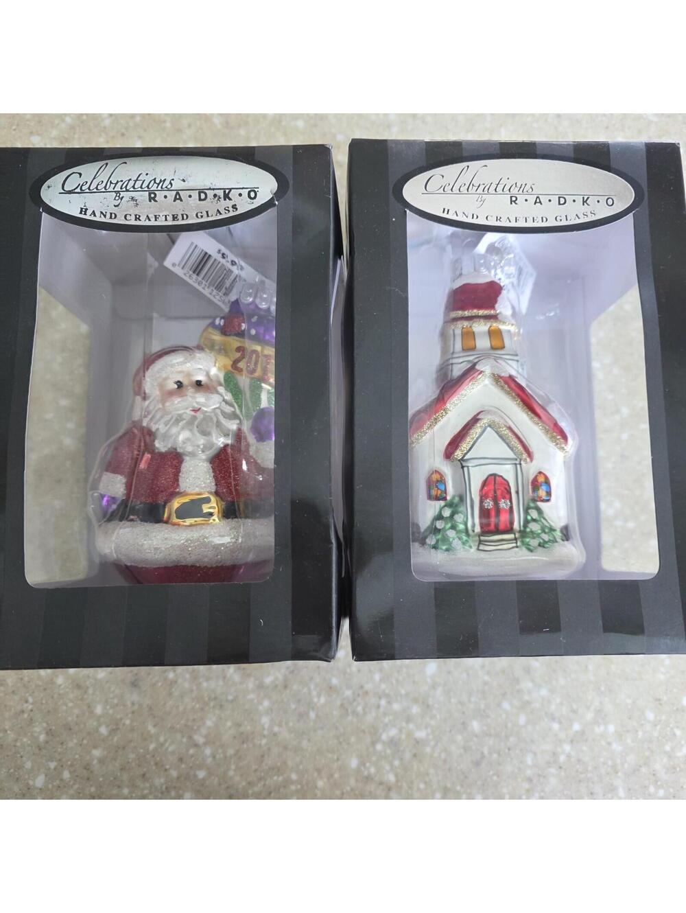 Christopher Radko "Celebrations" ornaments Lot of 2 Santa & Chapel
